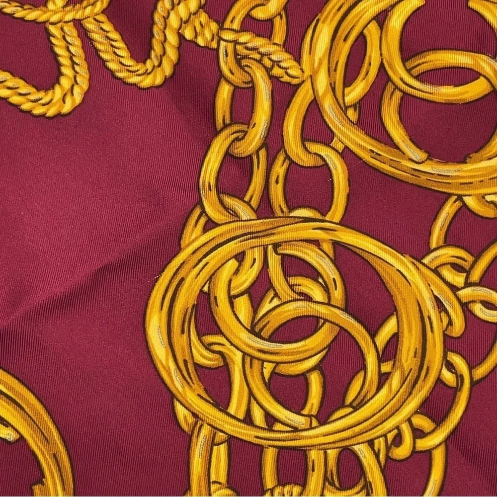 Auth Chanel gold chain and medallion design, Silk Scarf